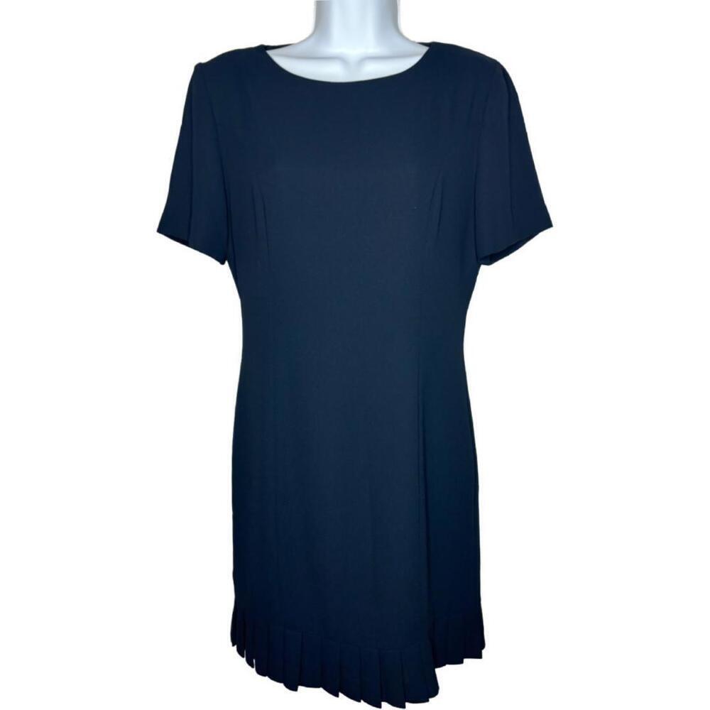 Vtg Randi May Women's Sz 4 Navy Pleated Sheath Dress (1599)